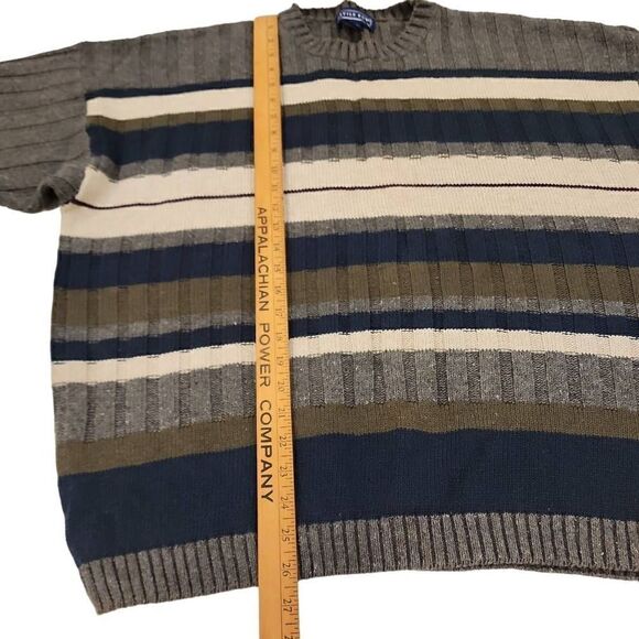 Savile Row Men's Gray Striped Ramie Ribbed Crew Neck Pullover Sweater Large - Picture 8 of 8